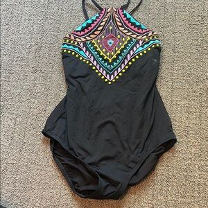 Colorful Patterned Black Swimsuit